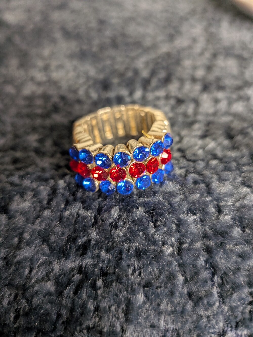 America 250 Patriotic Red White Blue Rhinestone Adjustable Cocktail Ring 🇺🇸